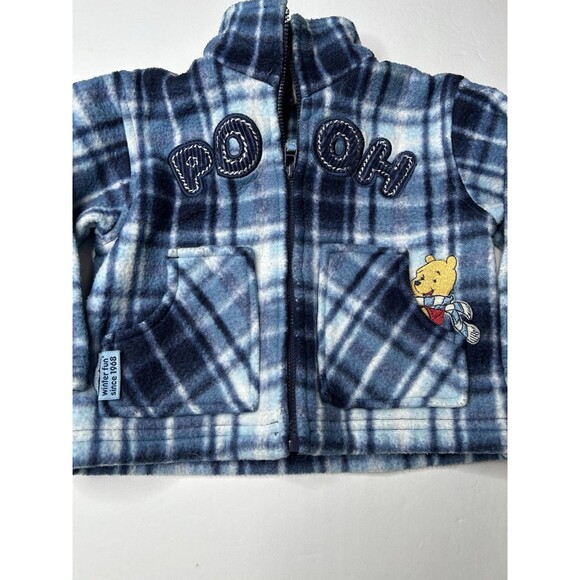 Vintage y2k Winnie the Pooh Disney Blue White fleece plaid zip up jacket 18M - Picture 2 of 5